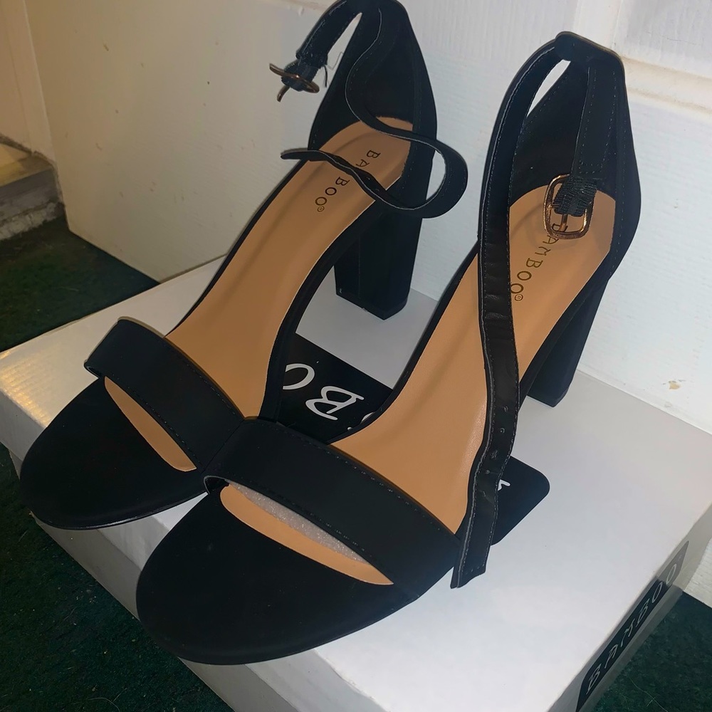 Open Toed Bamboo Black Heels